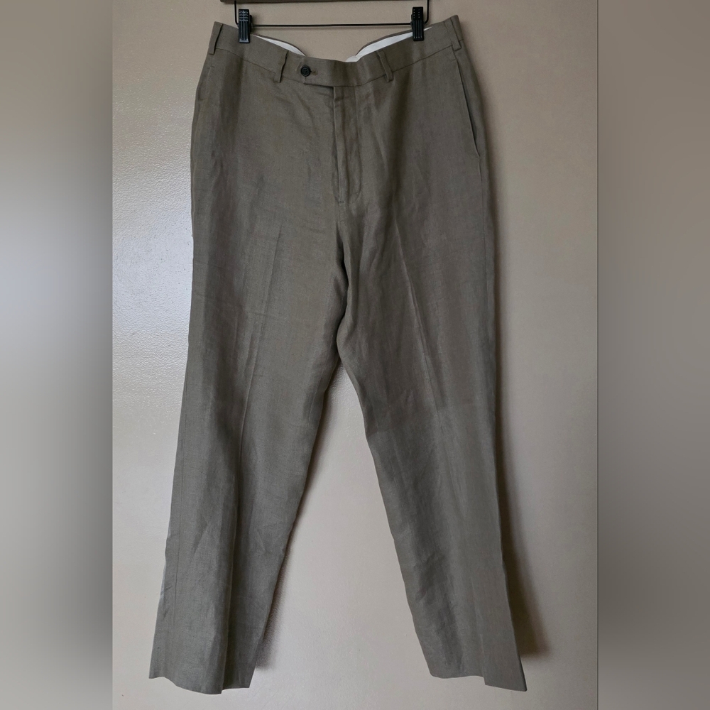 Brooks Brothers 100% Irish Linen Pants 36x30 Tan Brown Old Money Quiet Luxury